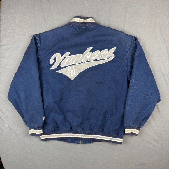 Vintage New York Yankees Bomber Jacket Mens Large Embroidered Logo Navy Blue - Picture 7 of 11